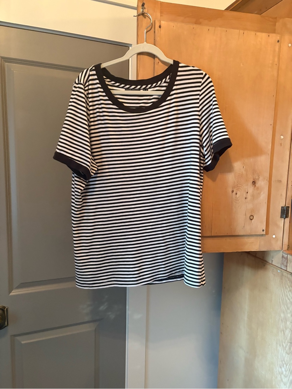 Susan Graver Black and White Striped Short Sleeve Tee